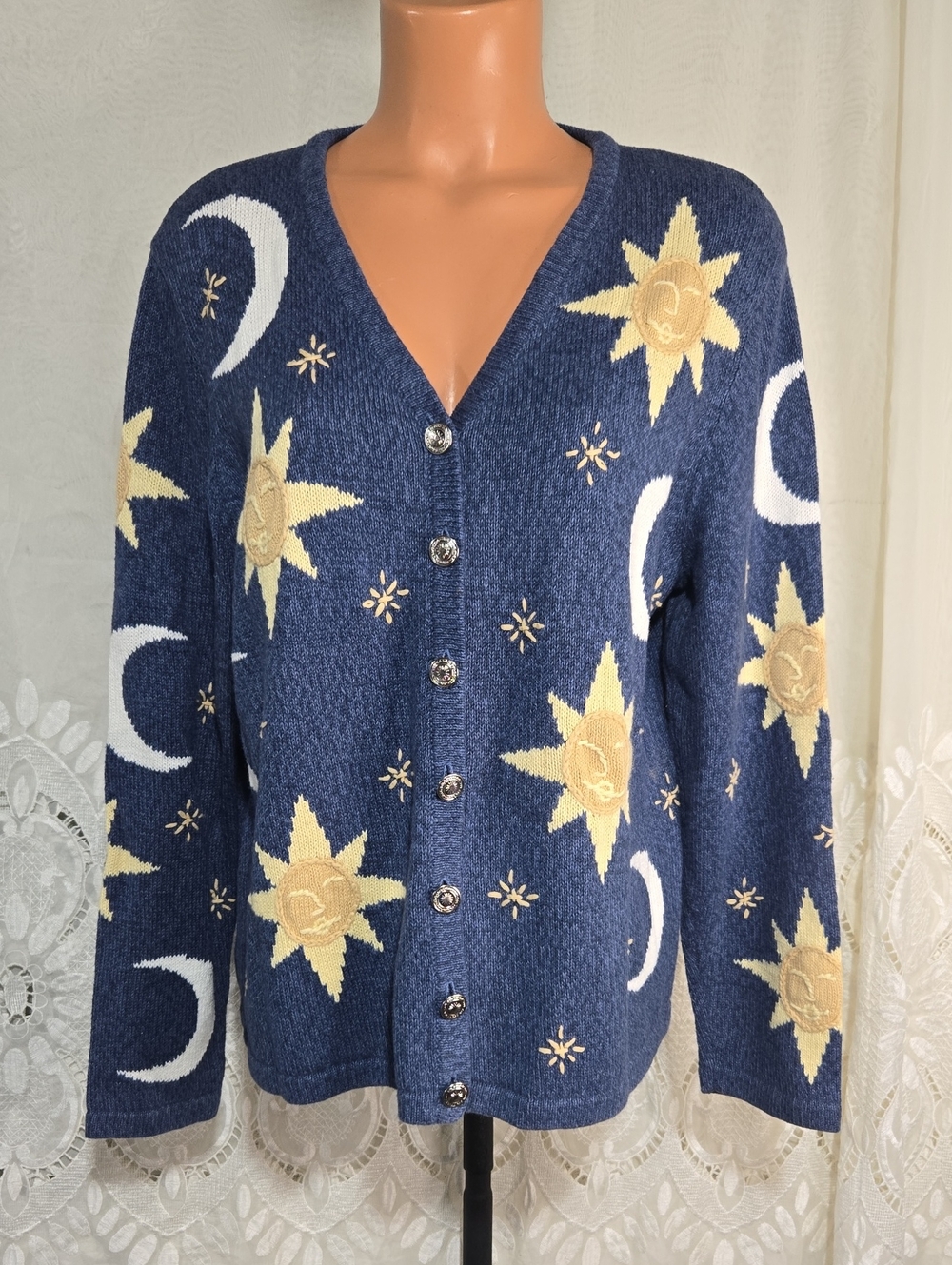 C.J. Banks By Christopher Banks Vintage Celestial Sun/Moon Sweater Cardigan